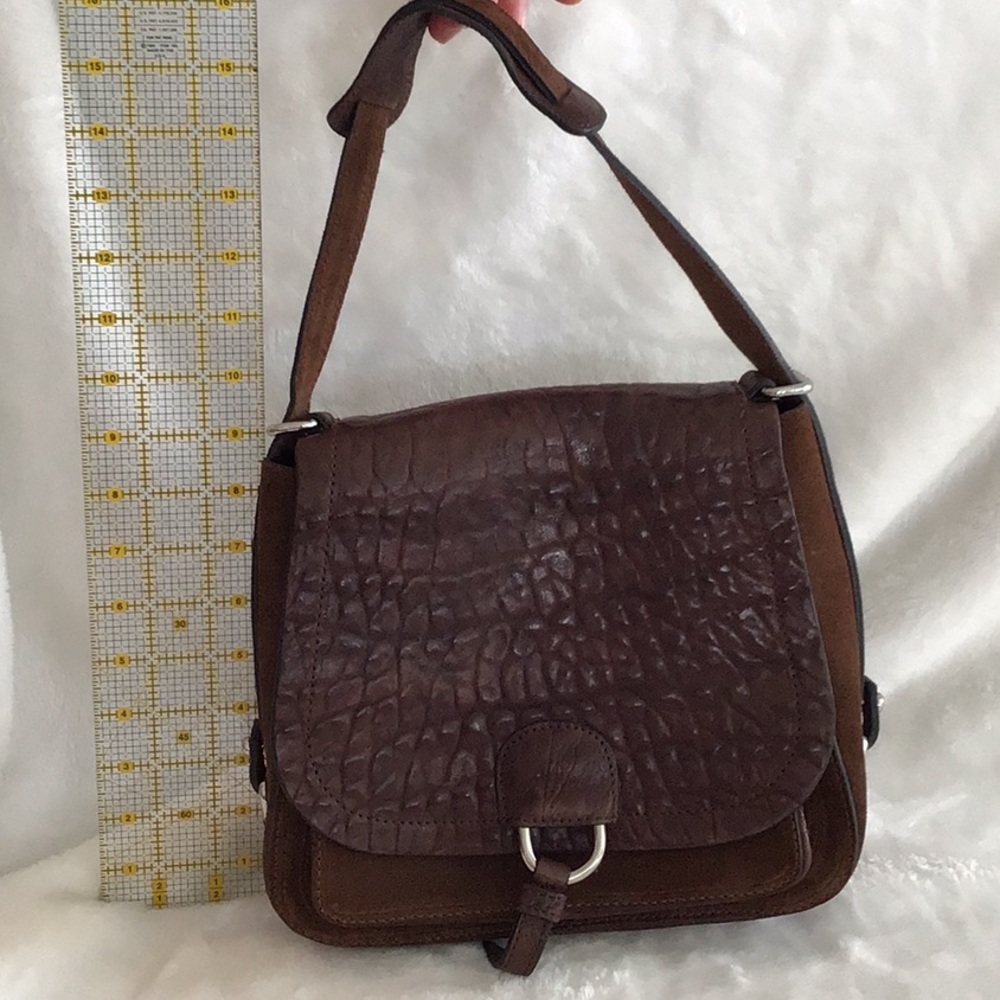 Italian leather and suede D2 small satchel in dark brown - Picture 8 of 9